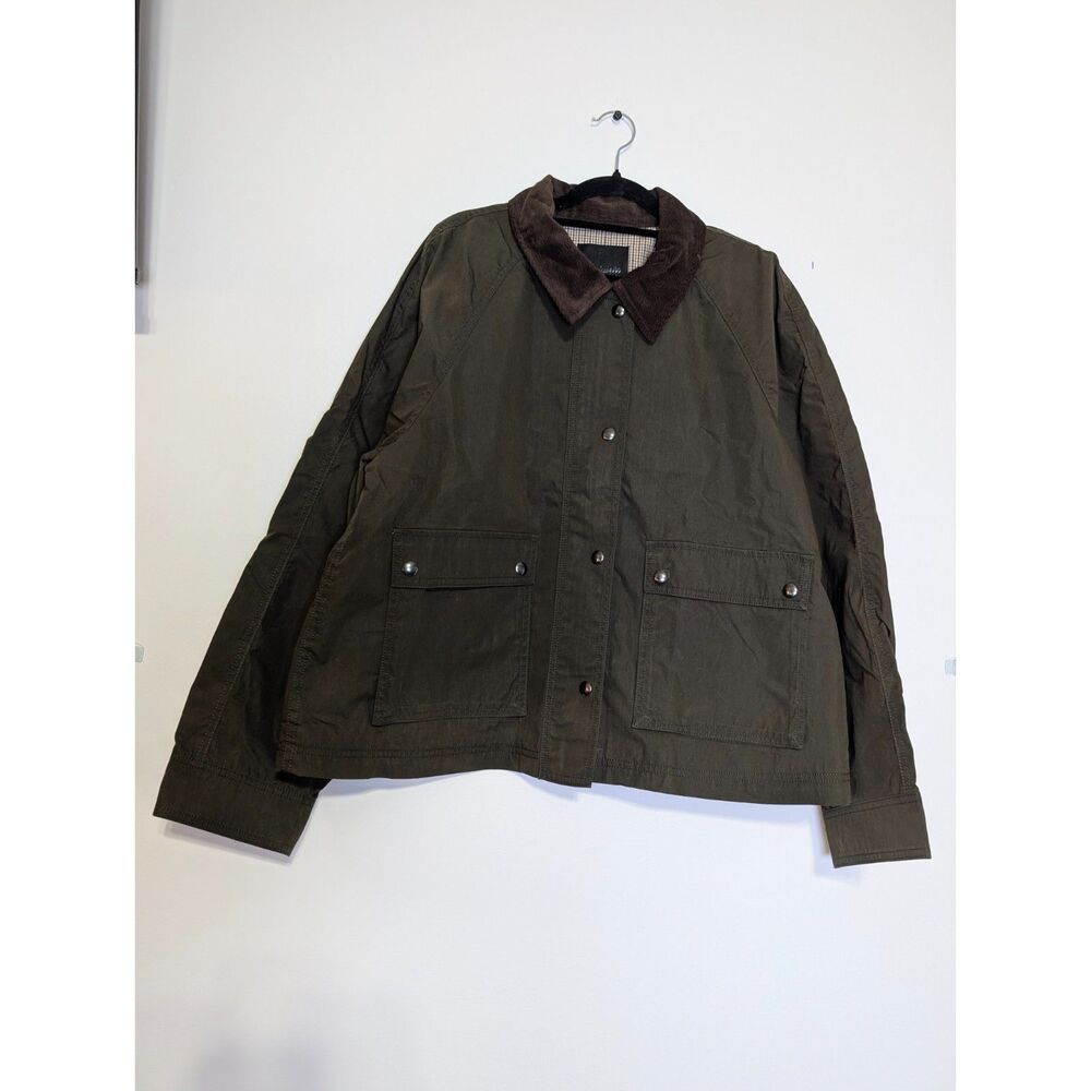 Madewell Waxed Cotton Barn Jacket Corduroy Collar Utility Coat Olive L Utility - Picture 6 of 15